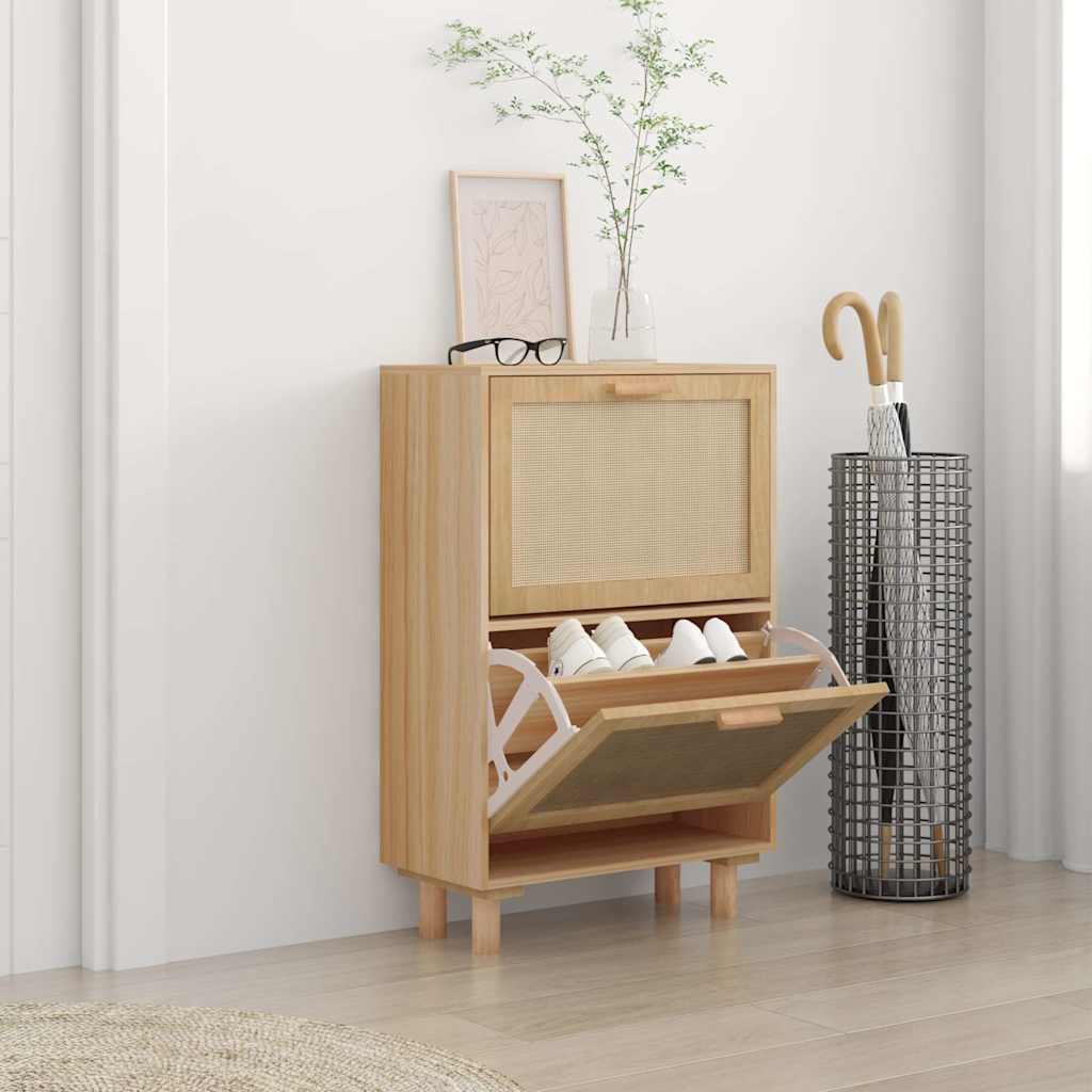 Schuhschrank 52X25X Holzwerkstoff & Rattan Natur
