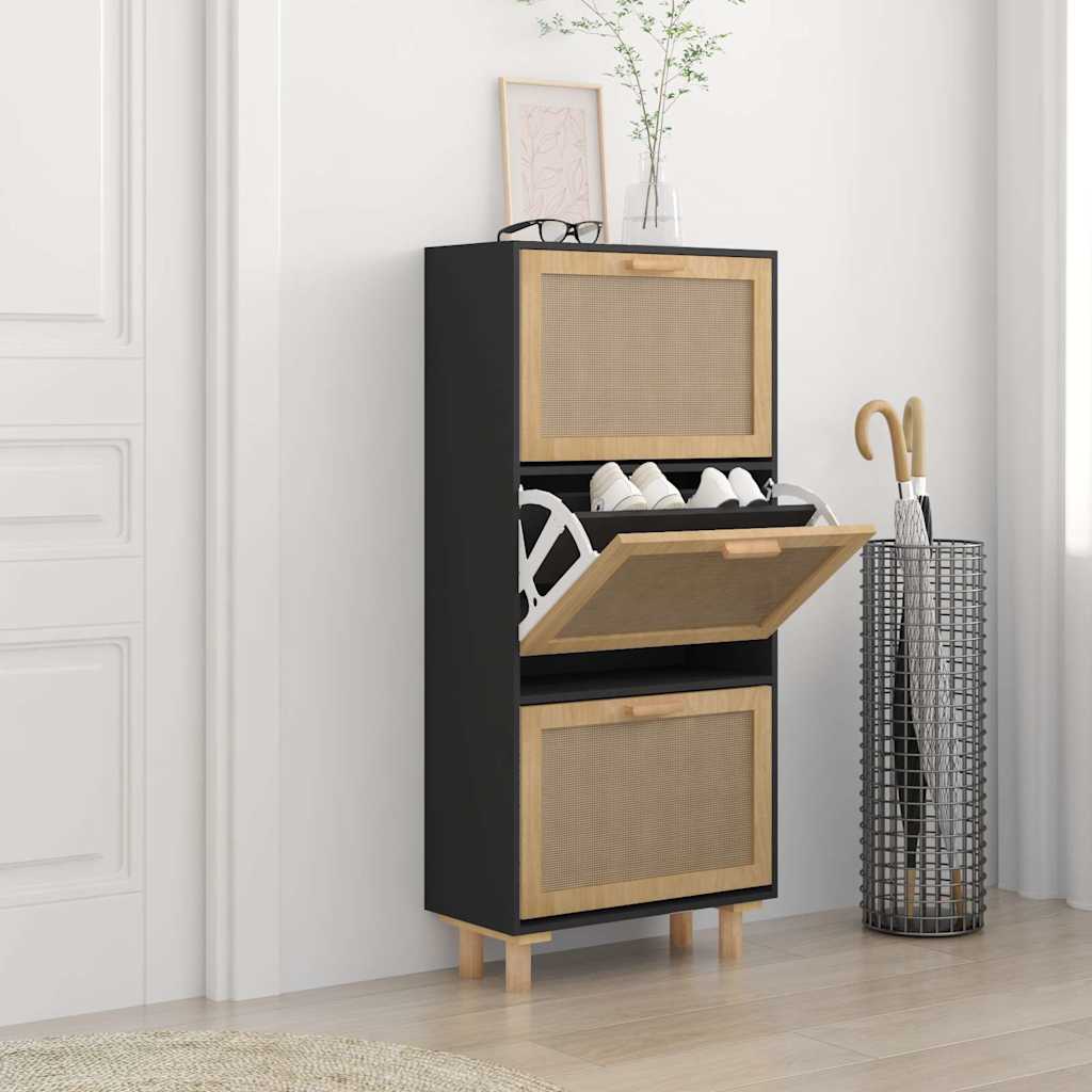 Schuhschrank 52X25X Holzwerkstoff & Rattan Natur