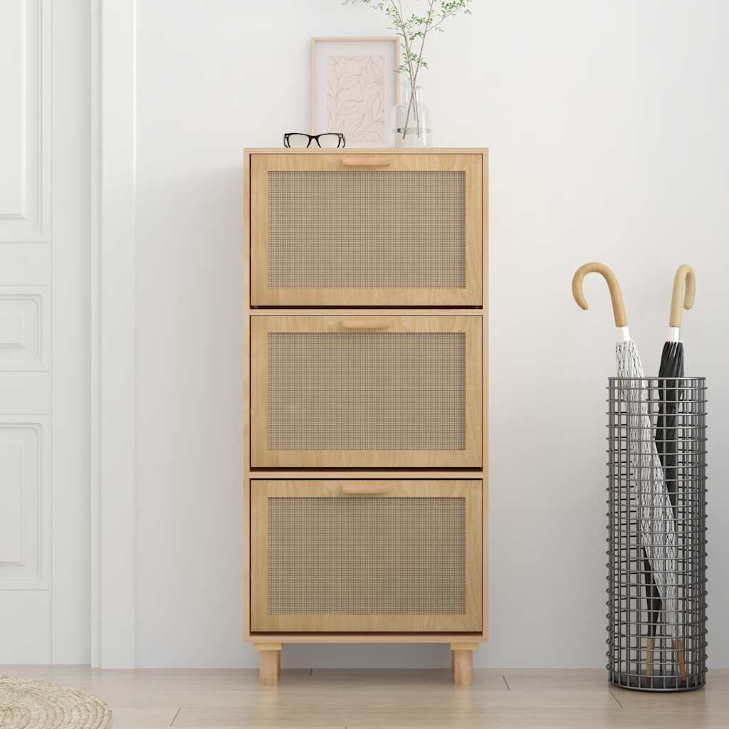 Schuhschrank 52X25X Holzwerkstoff & Rattan Natur