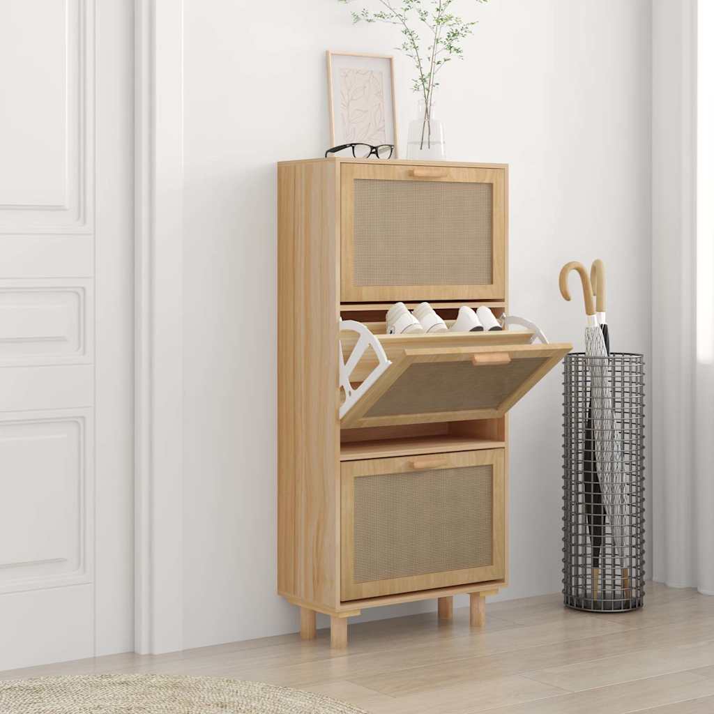Schuhschrank 52X25X Holzwerkstoff & Rattan Natur