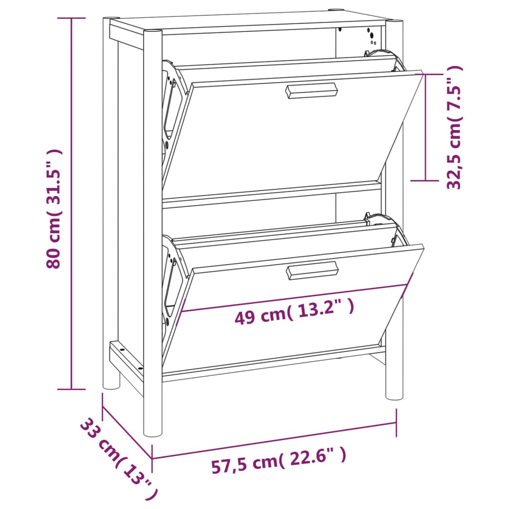 Schuhschrank 57,5X33X80 Cm Holzwerkstoff