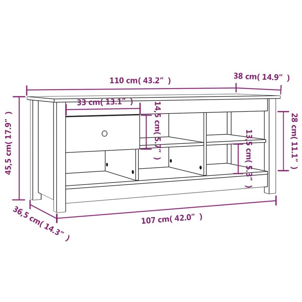 Schuhschrank 110X38X45,5 Cm Massivholz Kiefer