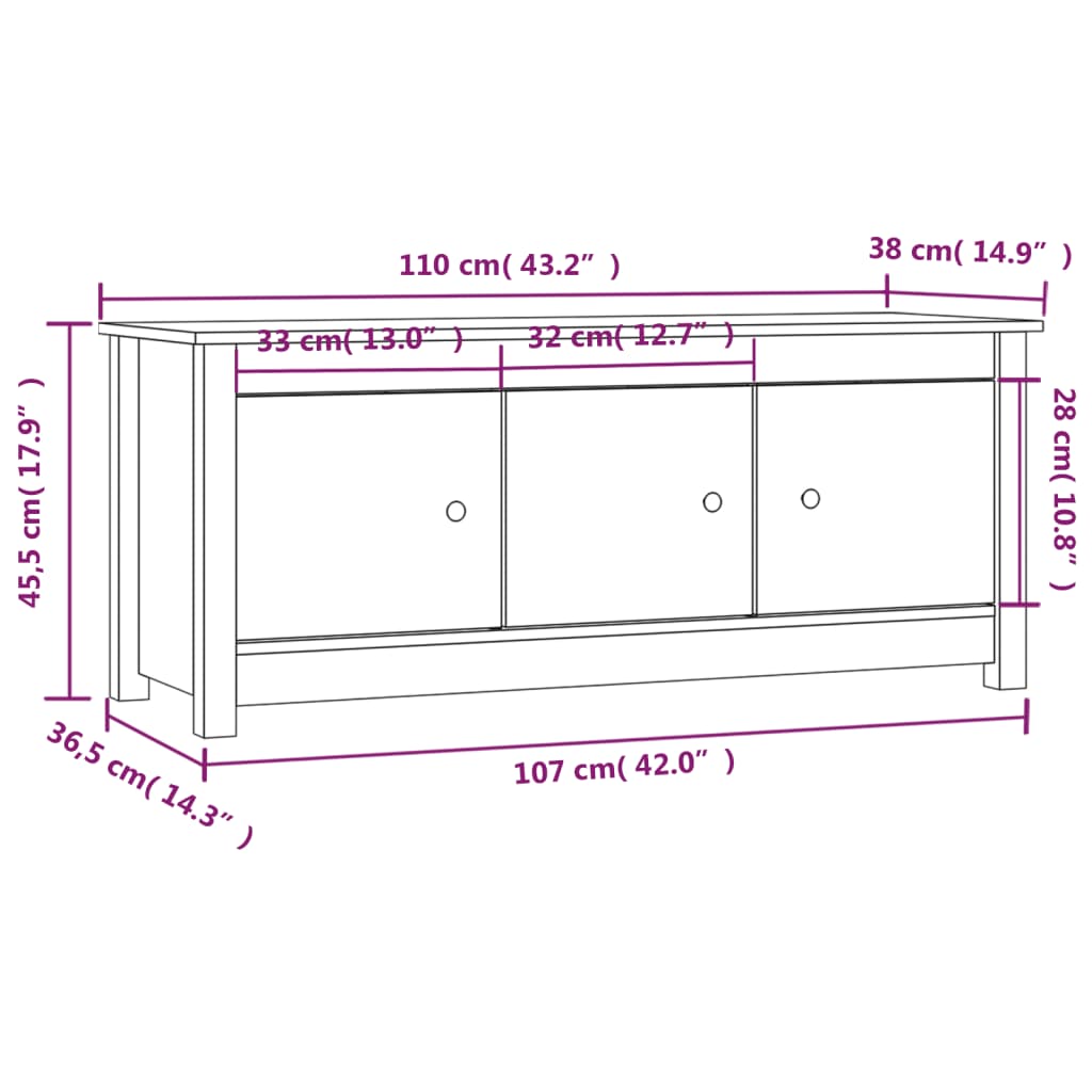 Schuhschrank 110X38X45,5 Cm Massivholz Kiefer