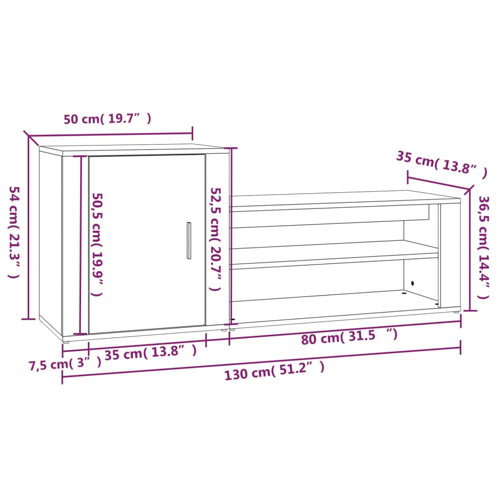 Schuhschrank 130X35X54 Cm Holzwerkstoff