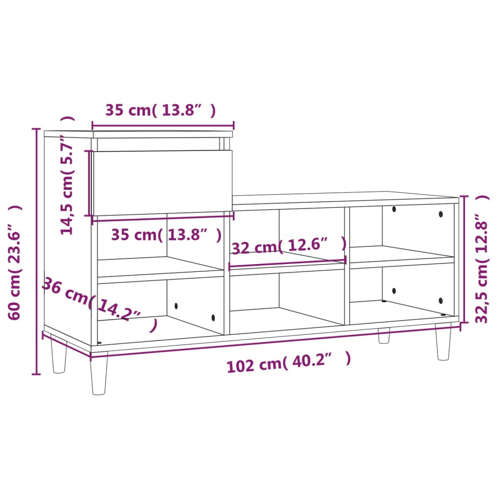 Schuhregal 102X36X60 Cm Holzwerkstoff