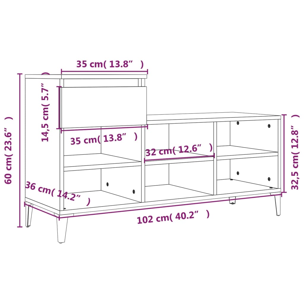 Schuhregal 102X36X60 Cm Holzwerkstoff