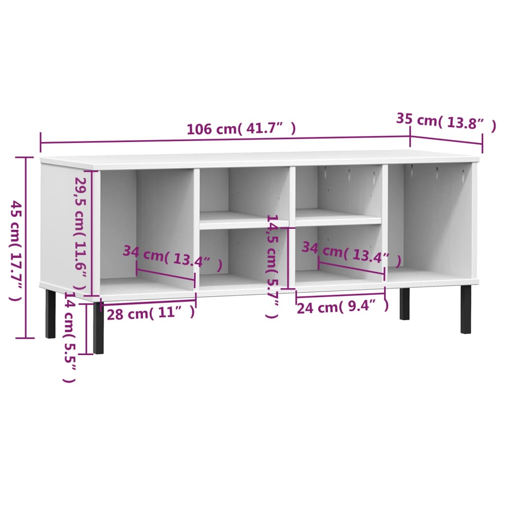 Schuhregal Oslo Mit Metallbeinen 106X35X45 Cm Massivholz