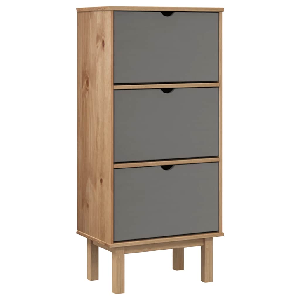 Schuhschrank Otta Mit 3 Schubladen Braun&Grau Massivholz Kiefer