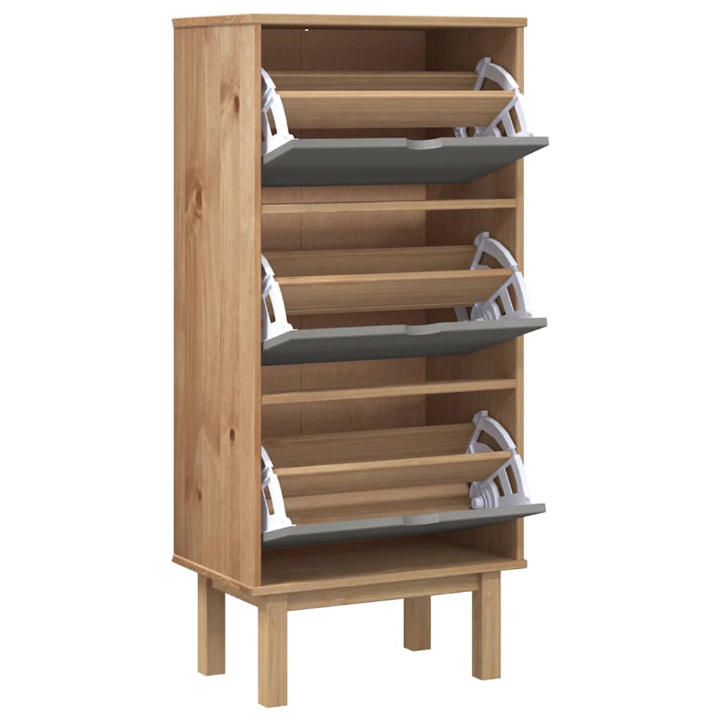 Schuhschrank Otta Mit 3 Schubladen Braun&Grau Massivholz Kiefer