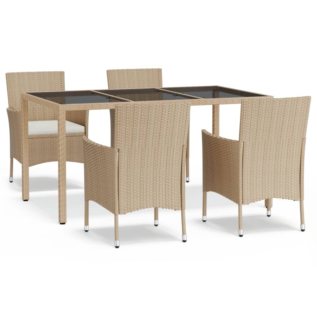 5-Tlg. Garten-Essgruppe Mit Kissen Beige Poly Rattan