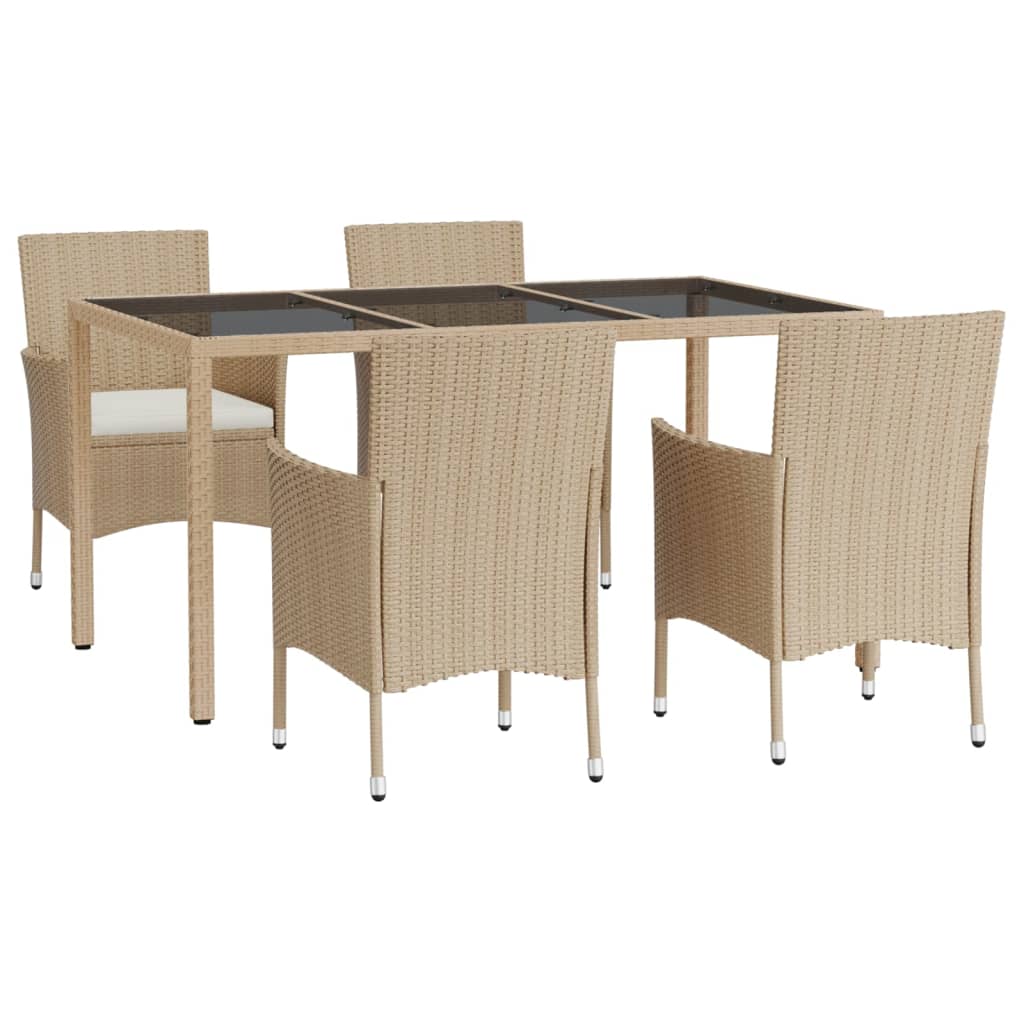 5-Tlg. Garten-Essgruppe Mit Kissen Beige Poly Rattan