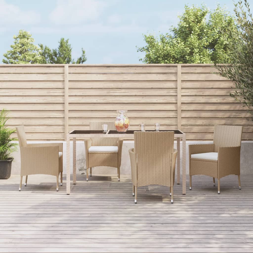 5-Tlg. Garten-Essgruppe Mit Kissen Beige Poly Rattan