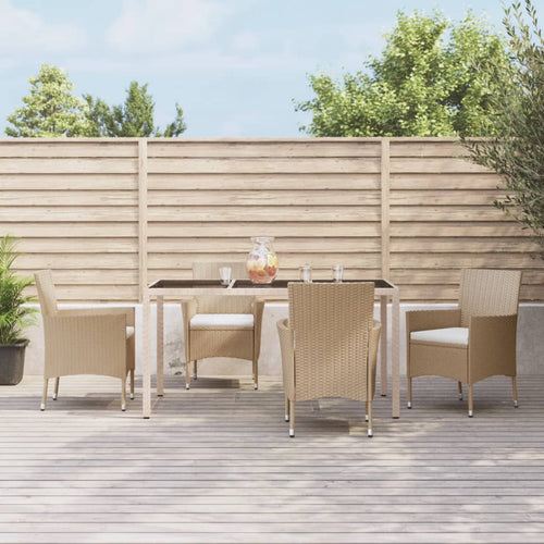 5-Tlg. Garten-Essgruppe Mit Kissen Beige Poly Rattan