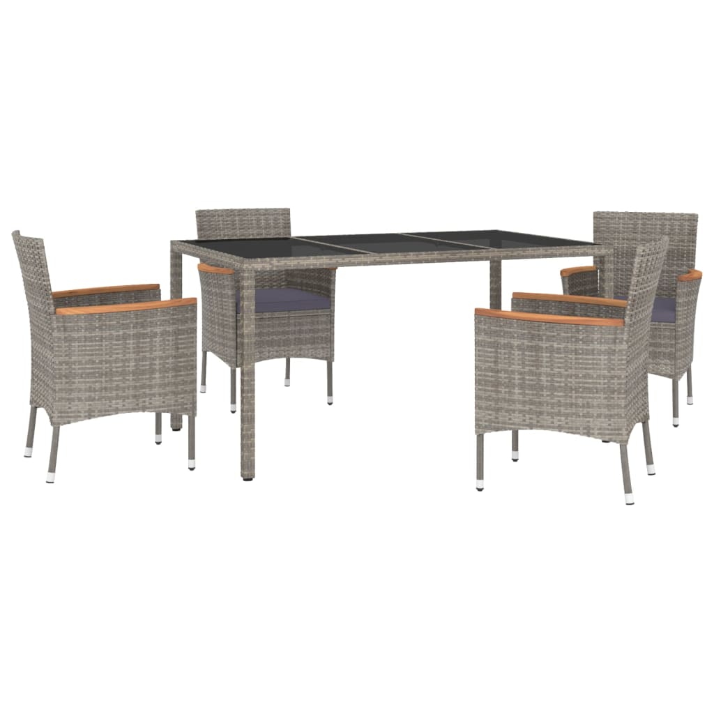 5-Tlg. Garten-Essgruppe Mit Kissen Grau Poly Rattan