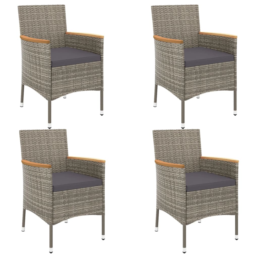 5-Tlg. Garten-Essgruppe Mit Kissen Grau Poly Rattan