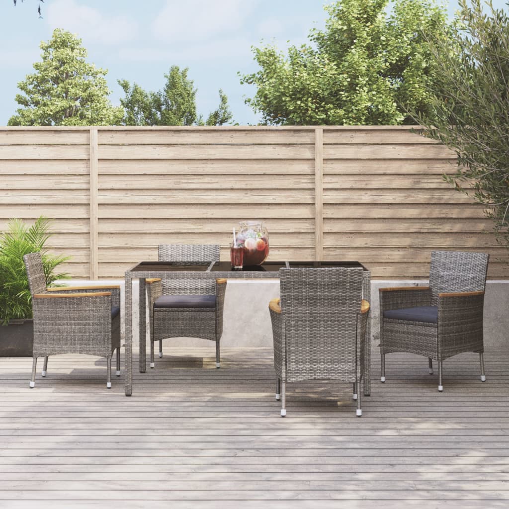 5-Tlg. Garten-Essgruppe Mit Kissen Grau Poly Rattan