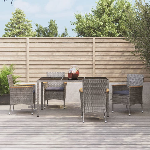 5-Tlg. Garten-Essgruppe Mit Kissen Grau Poly Rattan