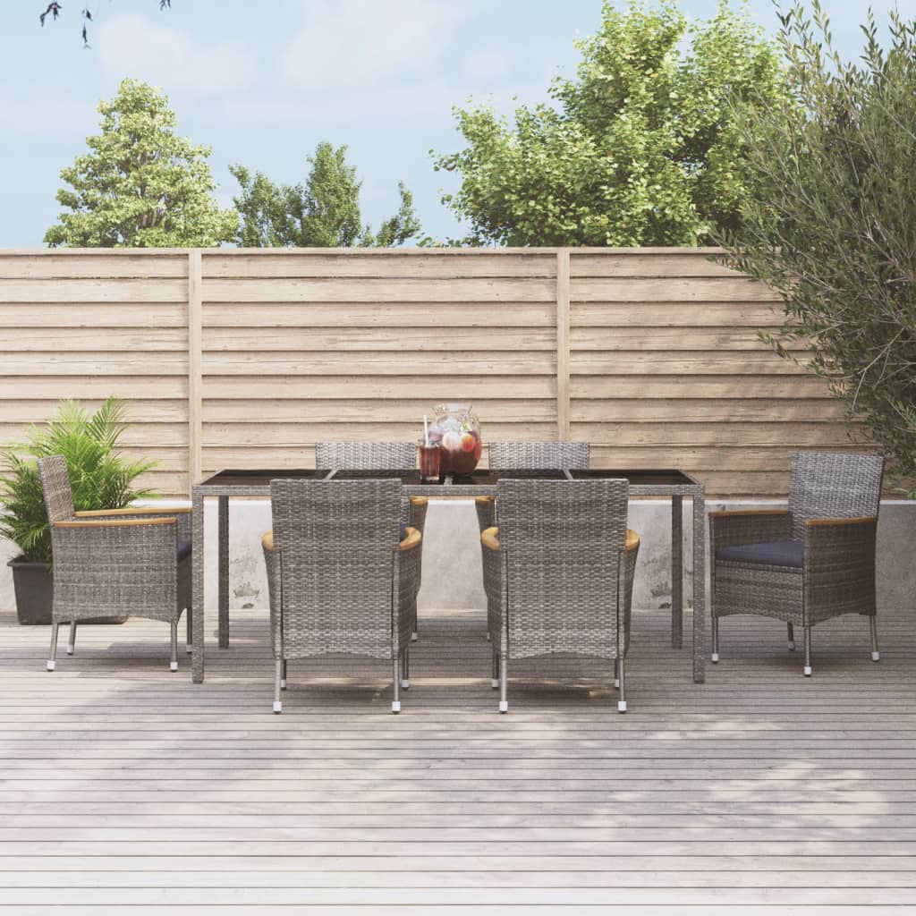 5-Tlg. Garten-Essgruppe Mit Kissen Grau Poly Rattan