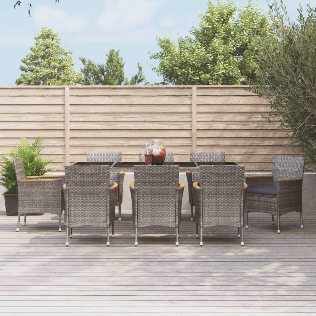 5-Tlg. Garten-Essgruppe Mit Kissen Grau Poly Rattan