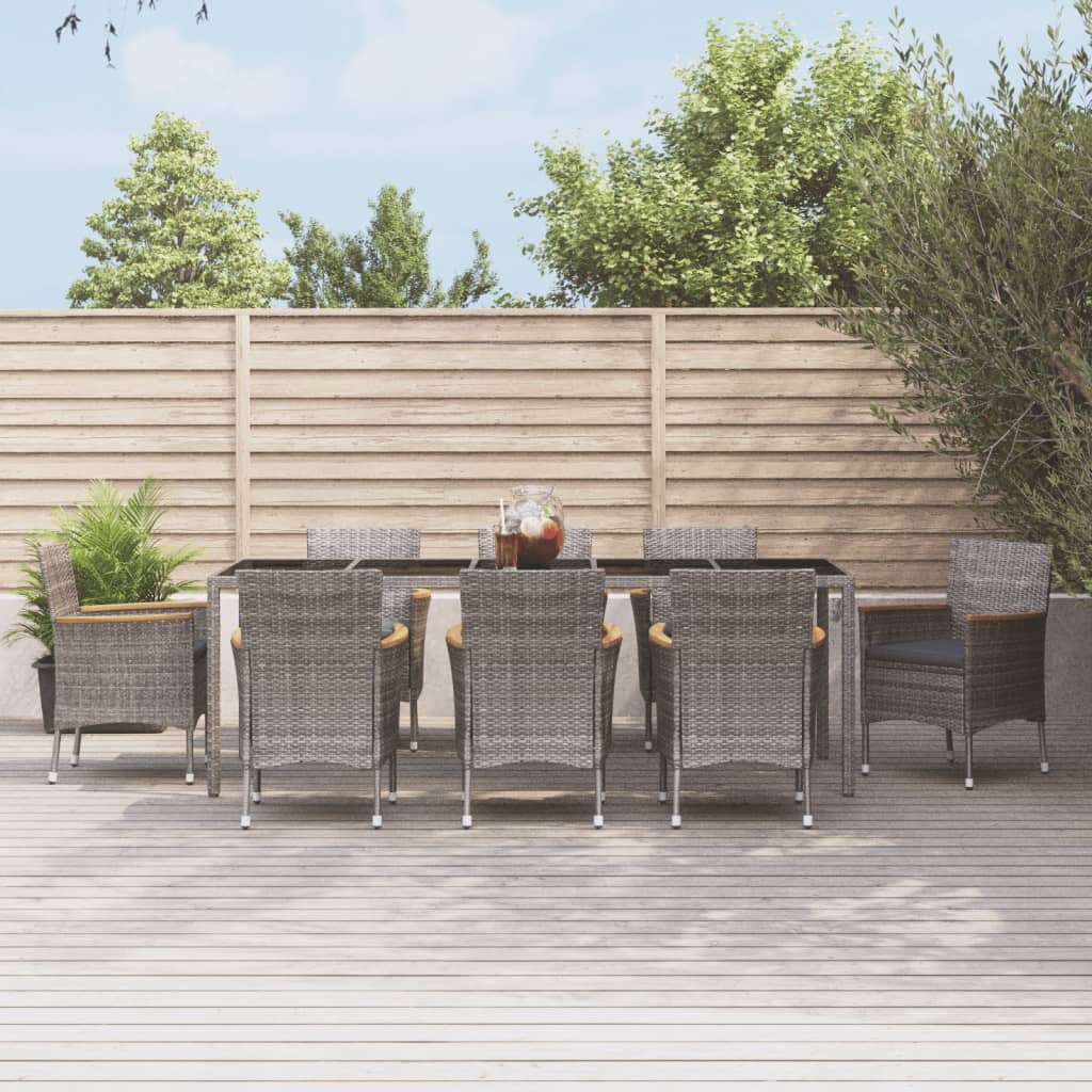 5-Tlg. Garten-Essgruppe Mit Kissen Grau Poly Rattan