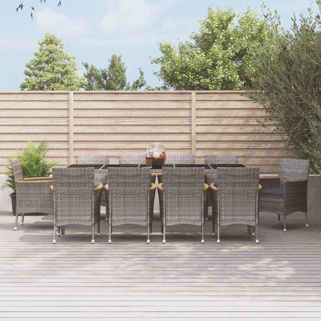 5-Tlg. Garten-Essgruppe Mit Kissen Grau Poly Rattan