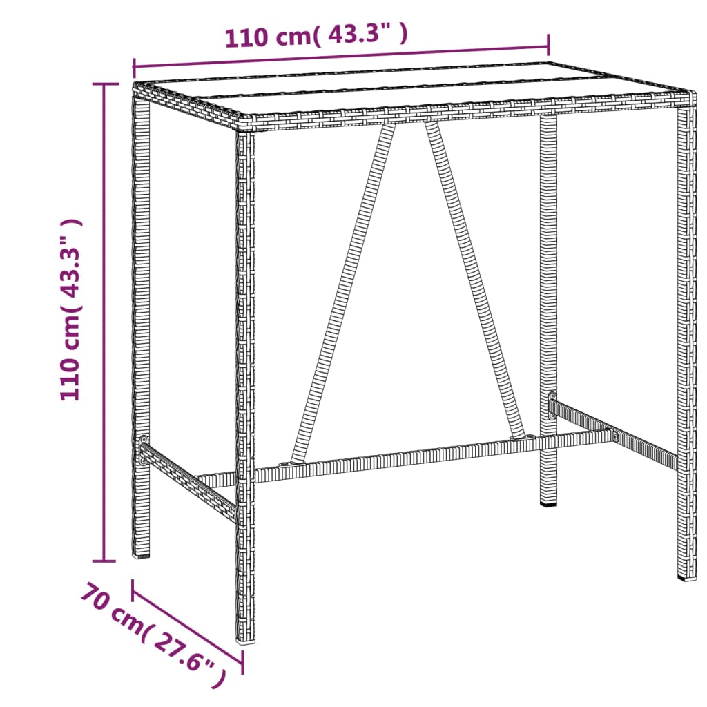 7-Tlg. Gartenbar-Set Poly Rattan