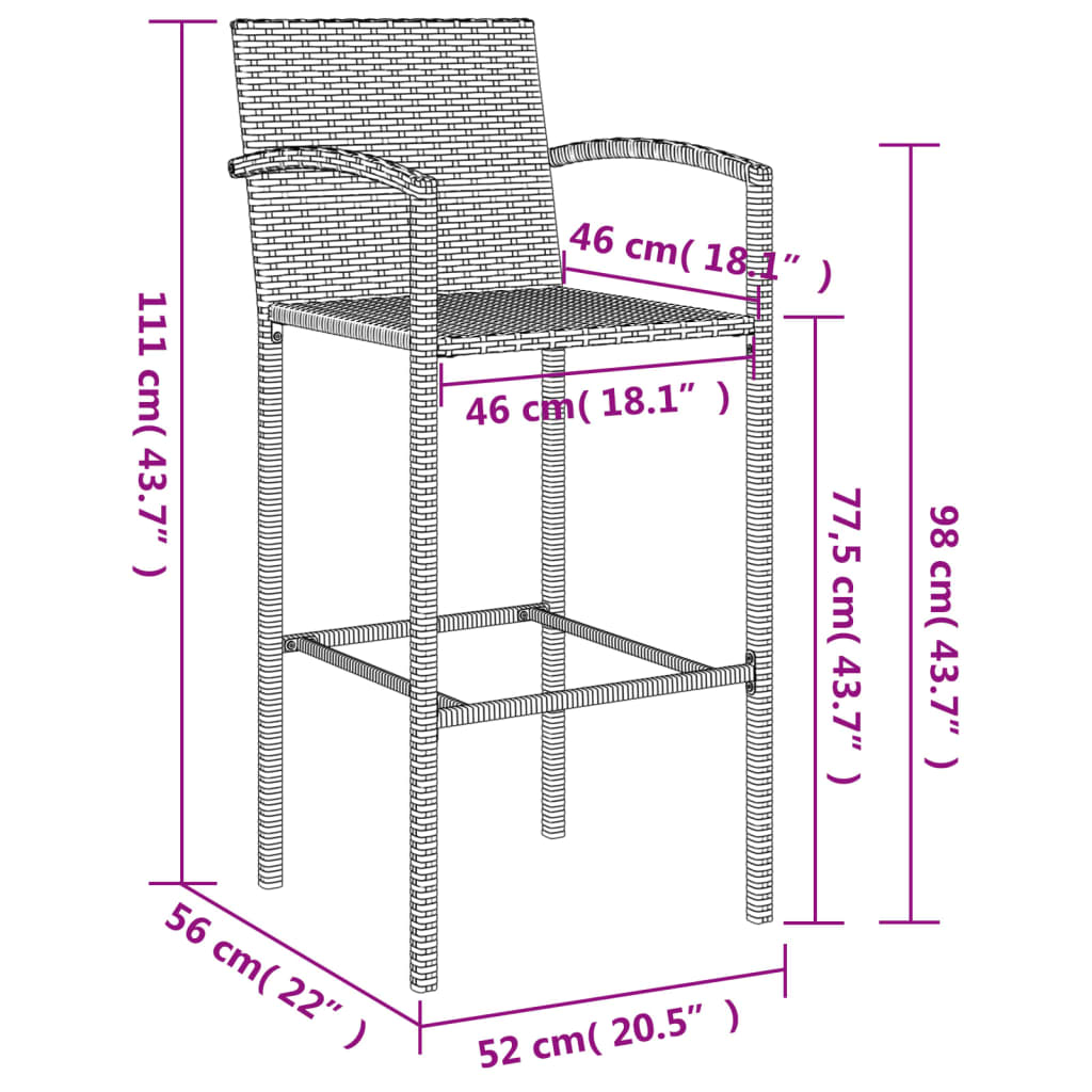 7-Tlg. Gartenbar-Set Poly Rattan