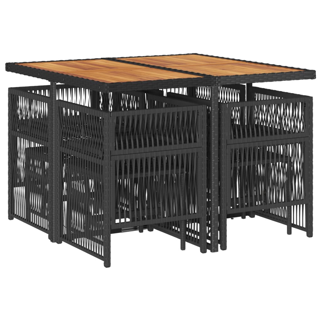 9-Tlg. Garten-Essgruppe Mit Kissen Schwarz Poly Rattan