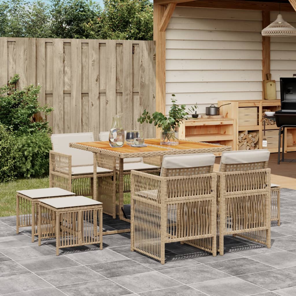 9-Tlg. Garten-Essgruppe Mit Kissen Schwarz Poly Rattan
