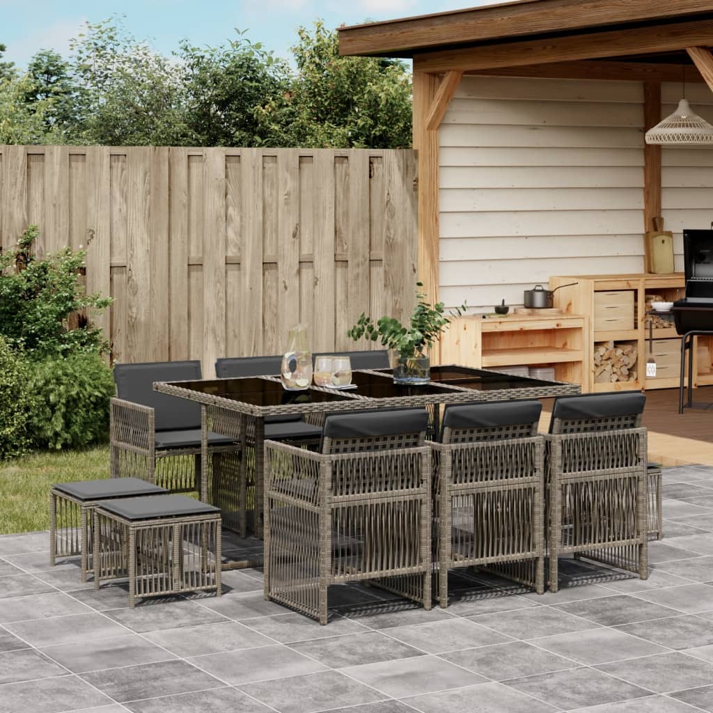 9-Tlg. Garten-Essgruppe Mit Kissen Schwarz Poly Rattan