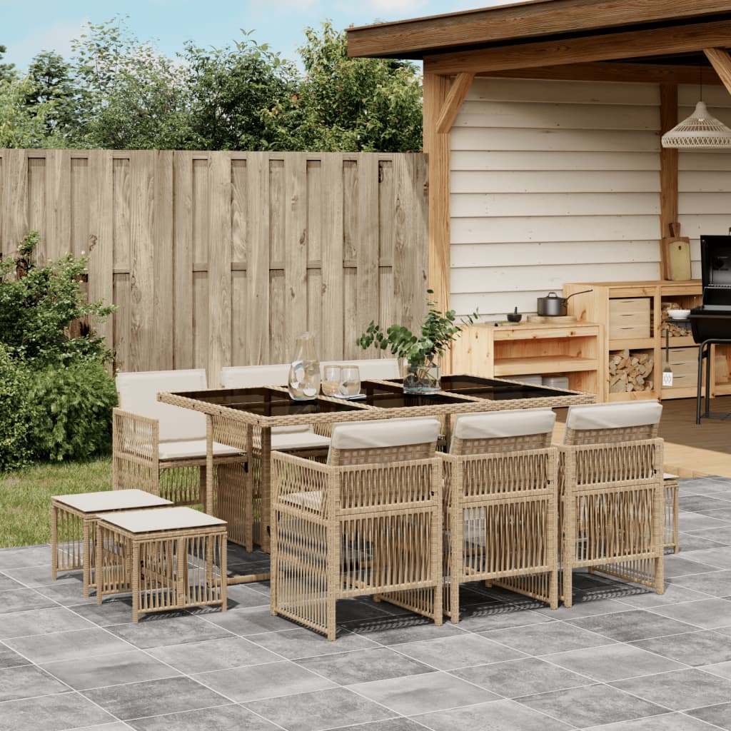 9-Tlg. Garten-Essgruppe Mit Kissen Schwarz Poly Rattan