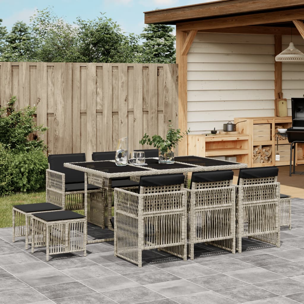 9-Tlg. Garten-Essgruppe Mit Kissen Schwarz Poly Rattan