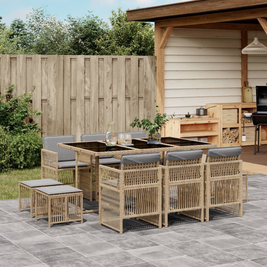 9-Tlg. Garten-Essgruppe Mit Kissen Schwarz Poly Rattan