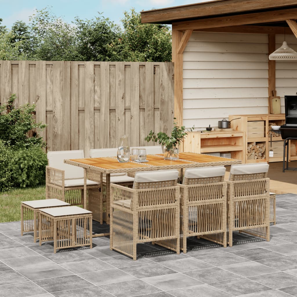 9-Tlg. Garten-Essgruppe Mit Kissen Schwarz Poly Rattan
