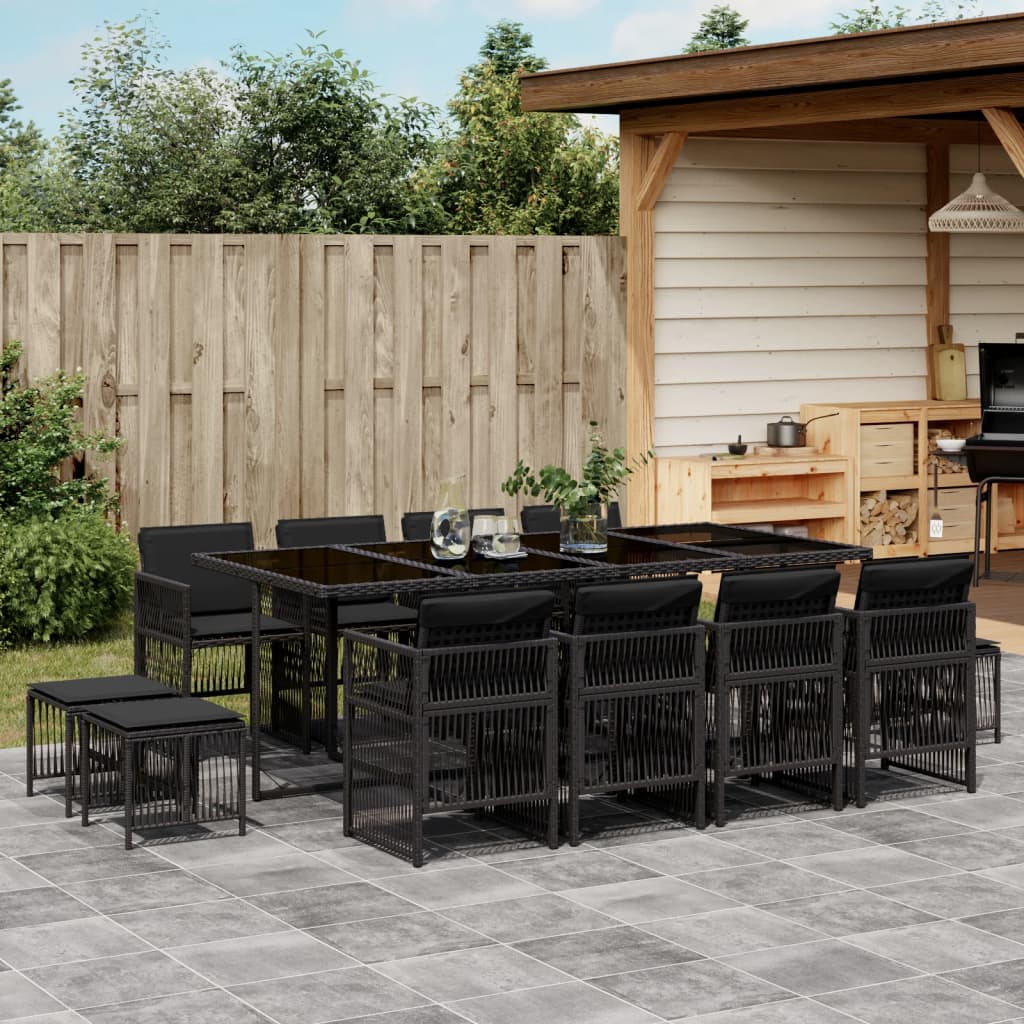 9-Tlg. Garten-Essgruppe Mit Kissen Schwarz Poly Rattan
