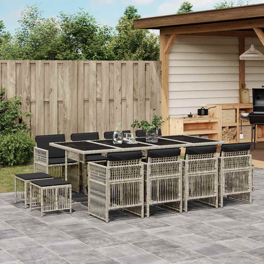 9-Tlg. Garten-Essgruppe Mit Kissen Schwarz Poly Rattan