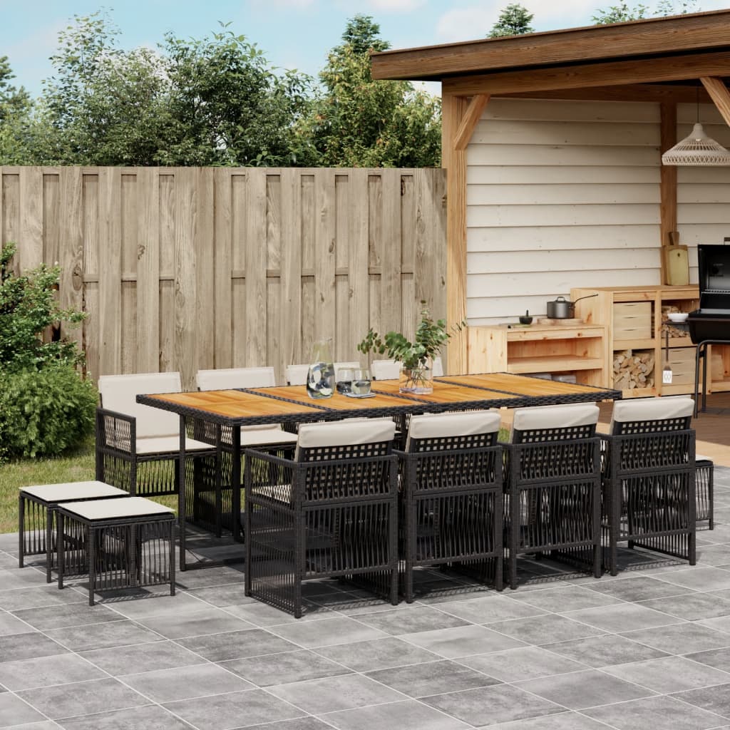 9-Tlg. Garten-Essgruppe Mit Kissen Schwarz Poly Rattan