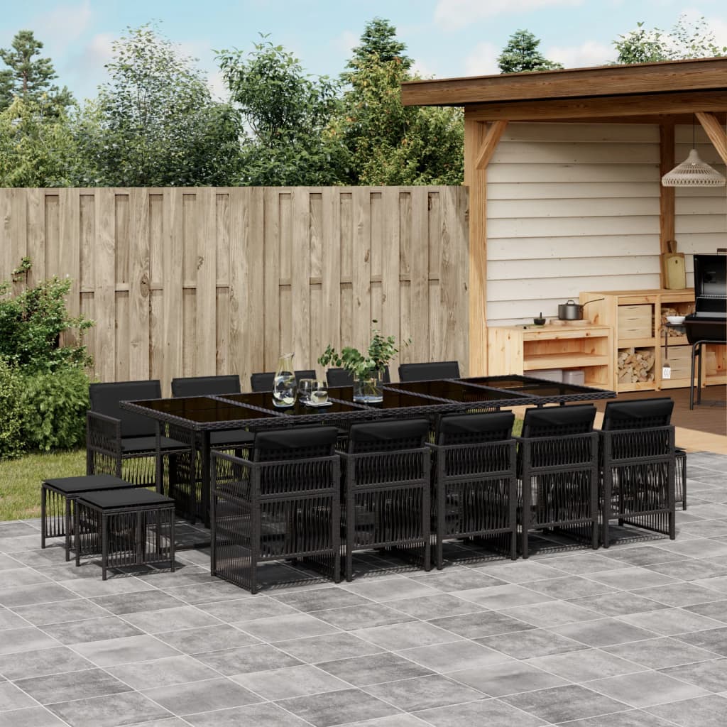 9-Tlg. Garten-Essgruppe Mit Kissen Schwarz Poly Rattan
