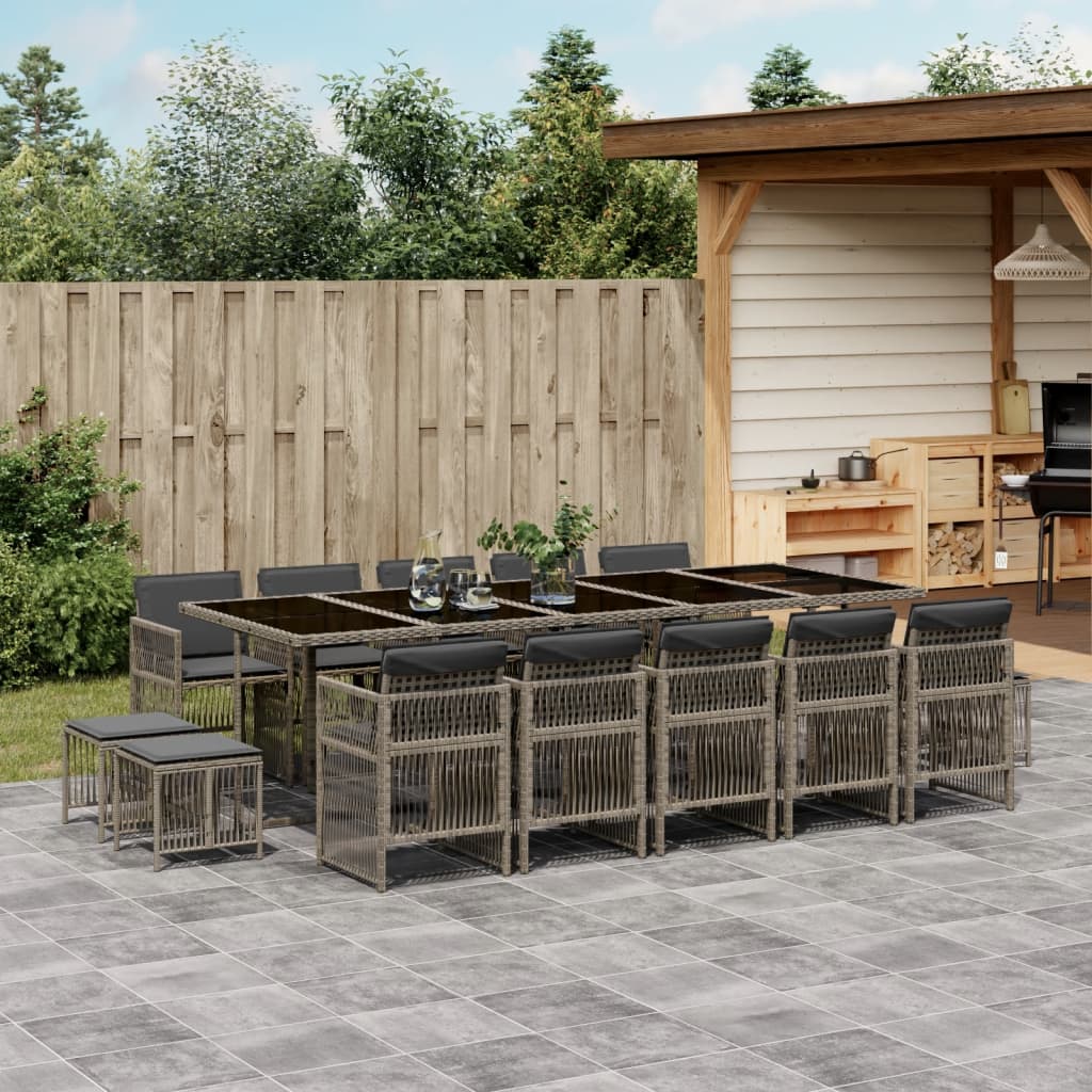9-Tlg. Garten-Essgruppe Mit Kissen Schwarz Poly Rattan