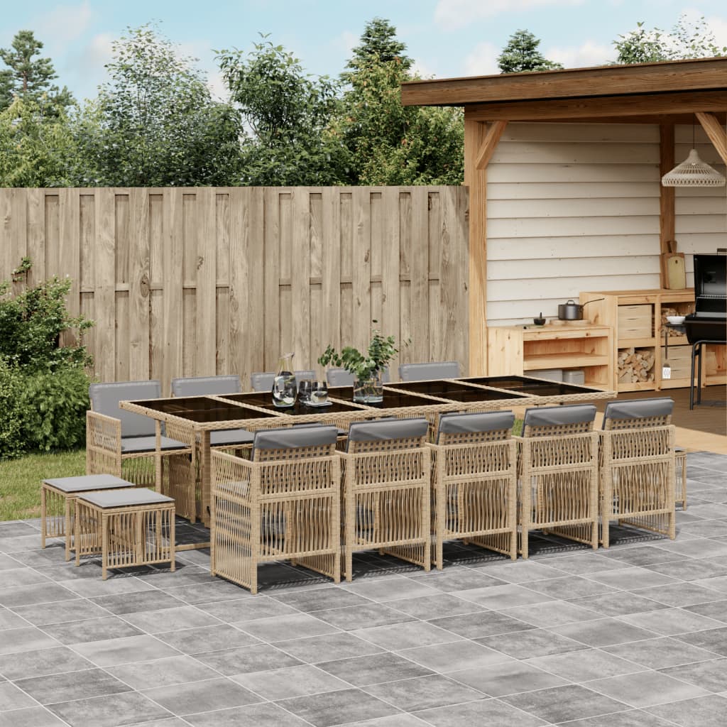 9-Tlg. Garten-Essgruppe Mit Kissen Schwarz Poly Rattan