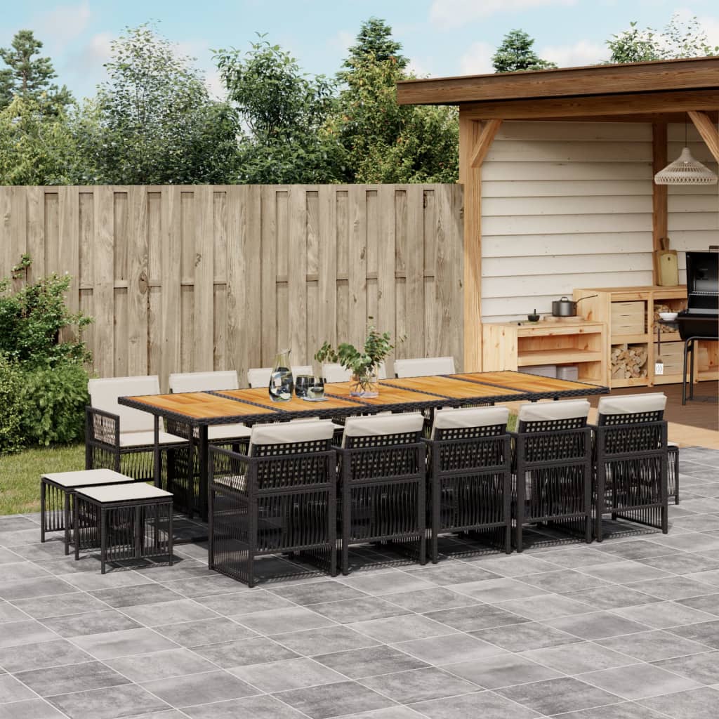 9-Tlg. Garten-Essgruppe Mit Kissen Schwarz Poly Rattan
