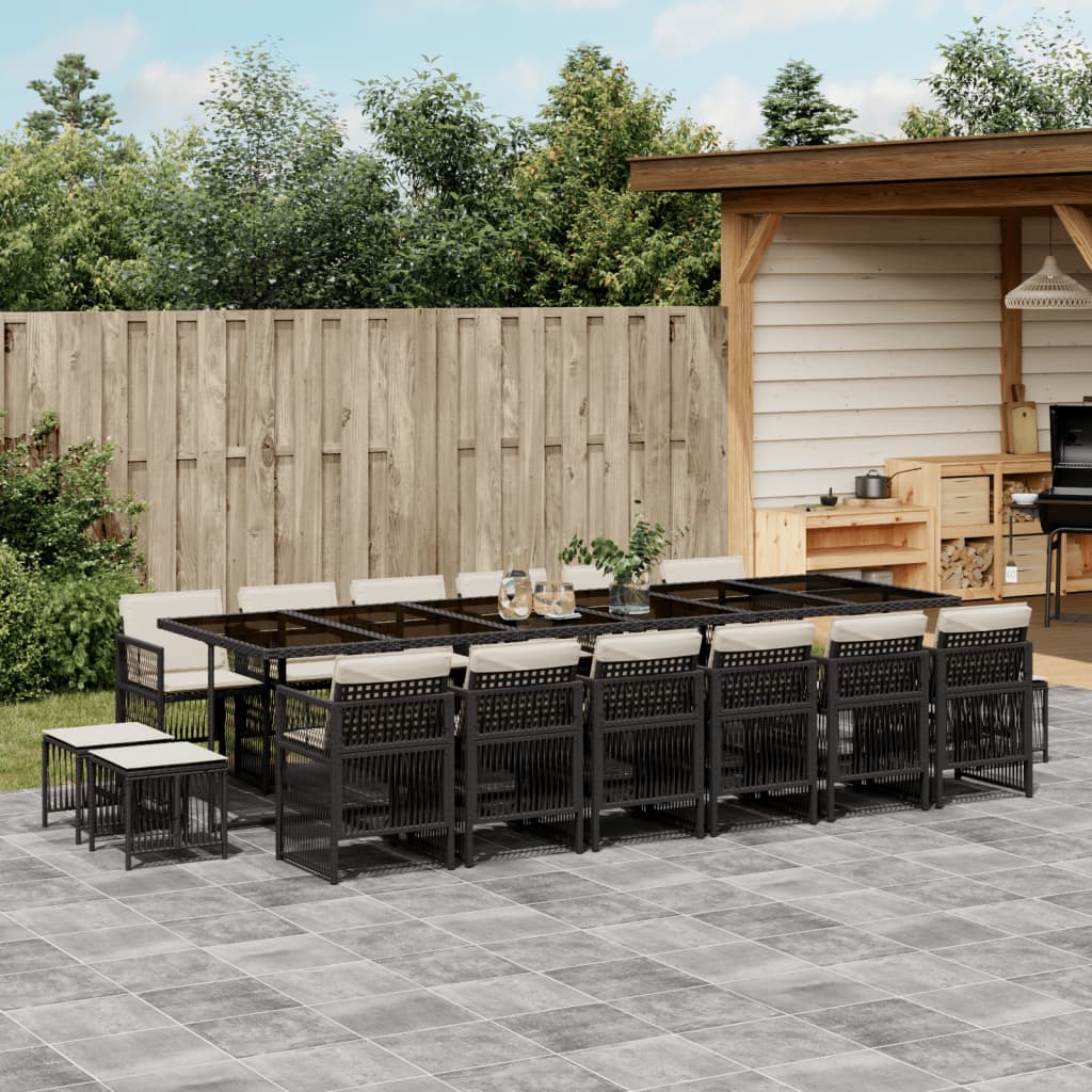 9-Tlg. Garten-Essgruppe Mit Kissen Schwarz Poly Rattan