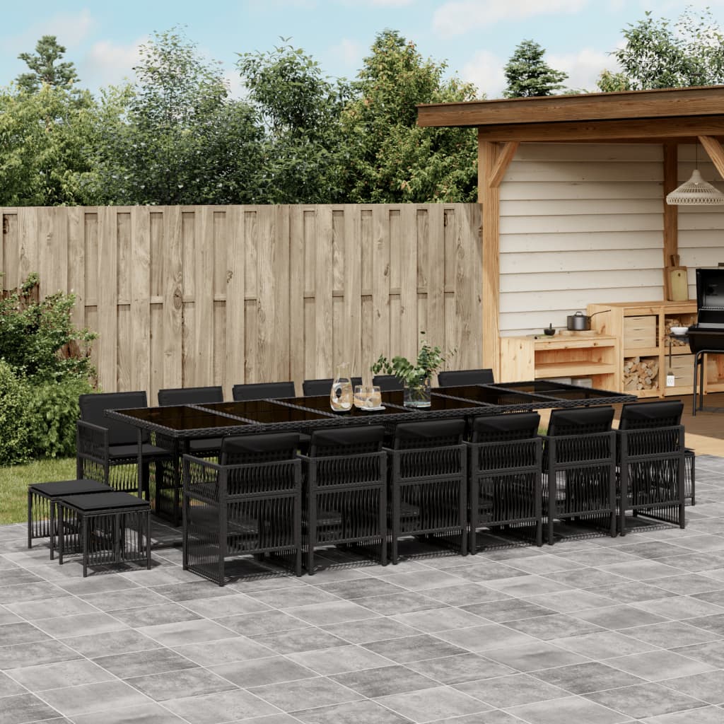 9-Tlg. Garten-Essgruppe Mit Kissen Schwarz Poly Rattan