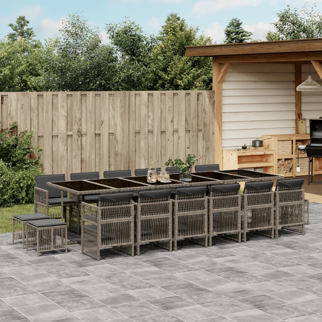 9-Tlg. Garten-Essgruppe Mit Kissen Schwarz Poly Rattan