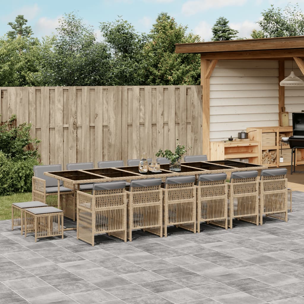 9-Tlg. Garten-Essgruppe Mit Kissen Schwarz Poly Rattan