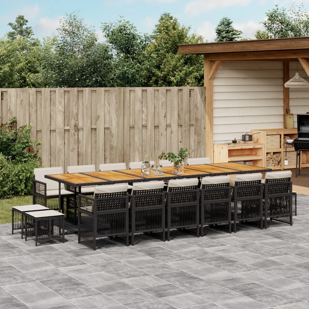 9-Tlg. Garten-Essgruppe Mit Kissen Schwarz Poly Rattan