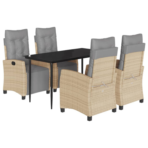 5-Tlg. Garten-Essgruppe Mit Kissen Beigemischung Poly Rattan