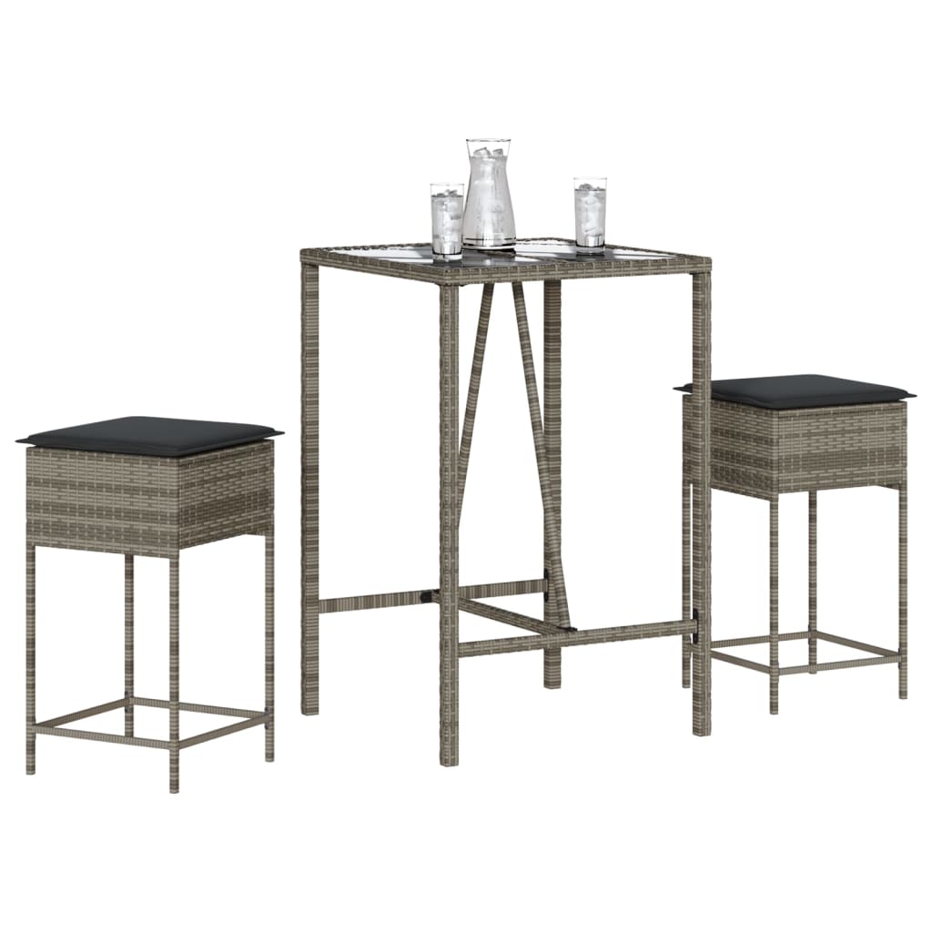 7-Tlg. Gartenbar-Set Mit Kissen Poly Rattan