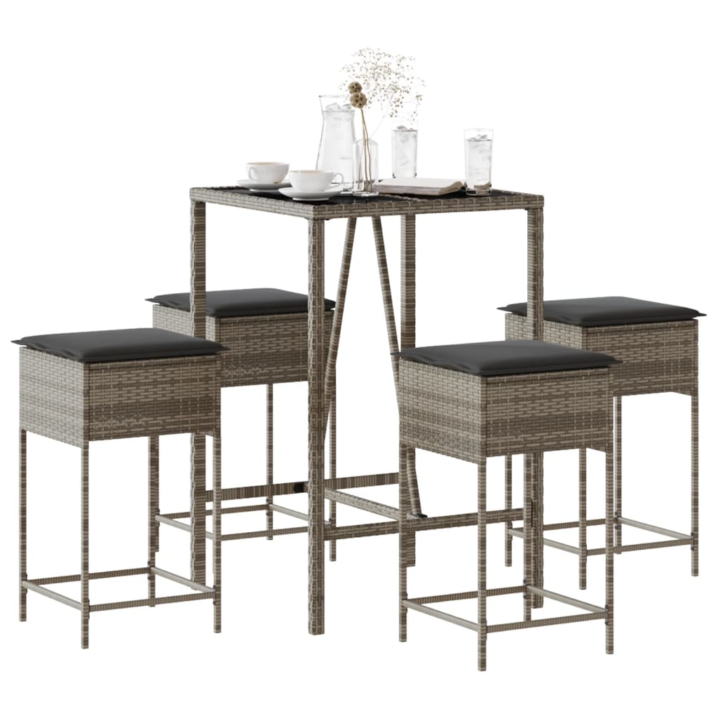 7-Tlg. Gartenbar-Set Mit Kissen Poly Rattan