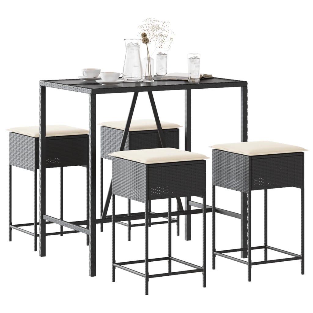 7-Tlg. Gartenbar-Set Mit Kissen Poly Rattan